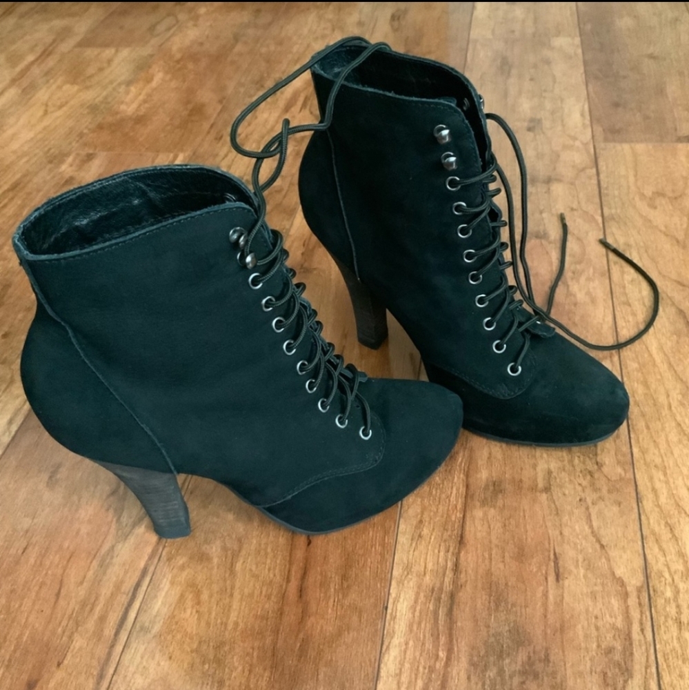 Restricted Black leather Lace Up Bootie